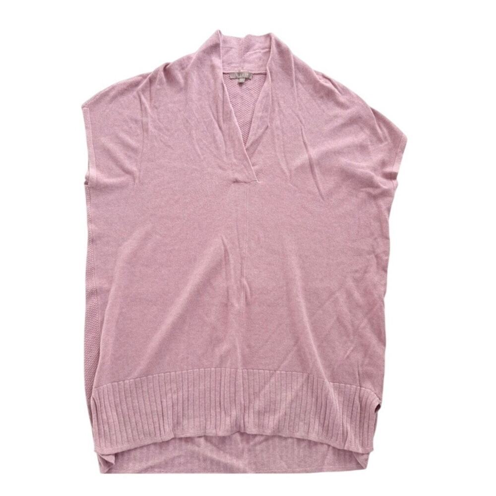 Lilla P Cap Sleeve Waffle Pink Sweater Size M/L V-Neck Shawl Collar Loose